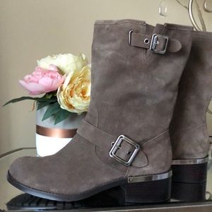 Vince Camuto Gray Suede Windy Motorcycle Boots